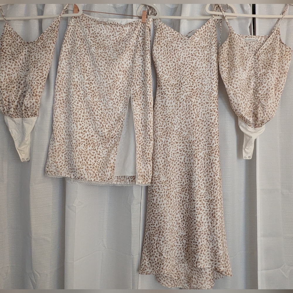 Abercrombie & Fitch Satin Leopard Print Bodysuit Skirt Dress Bundle Small